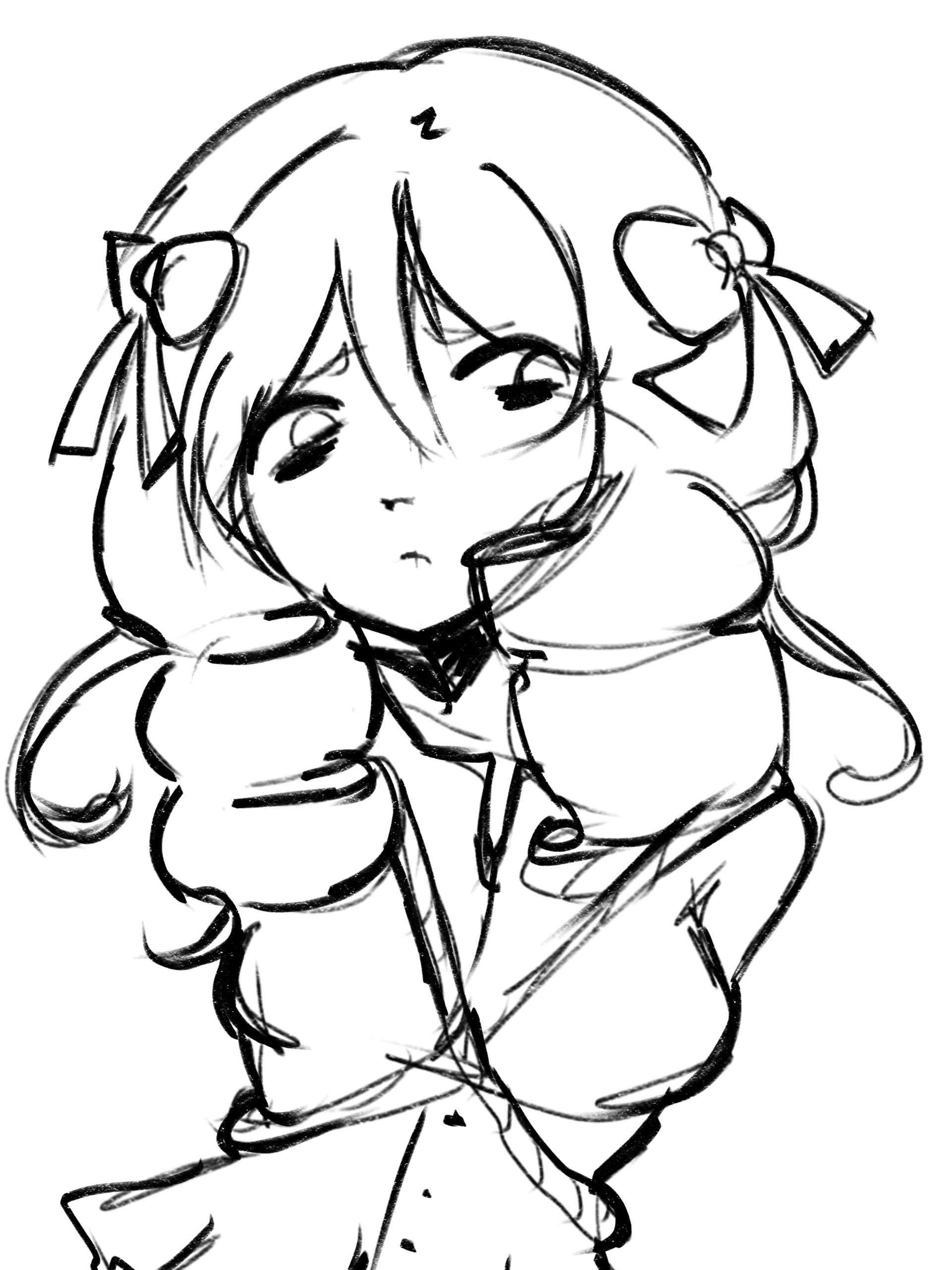 Line art of the bow girl before colouring