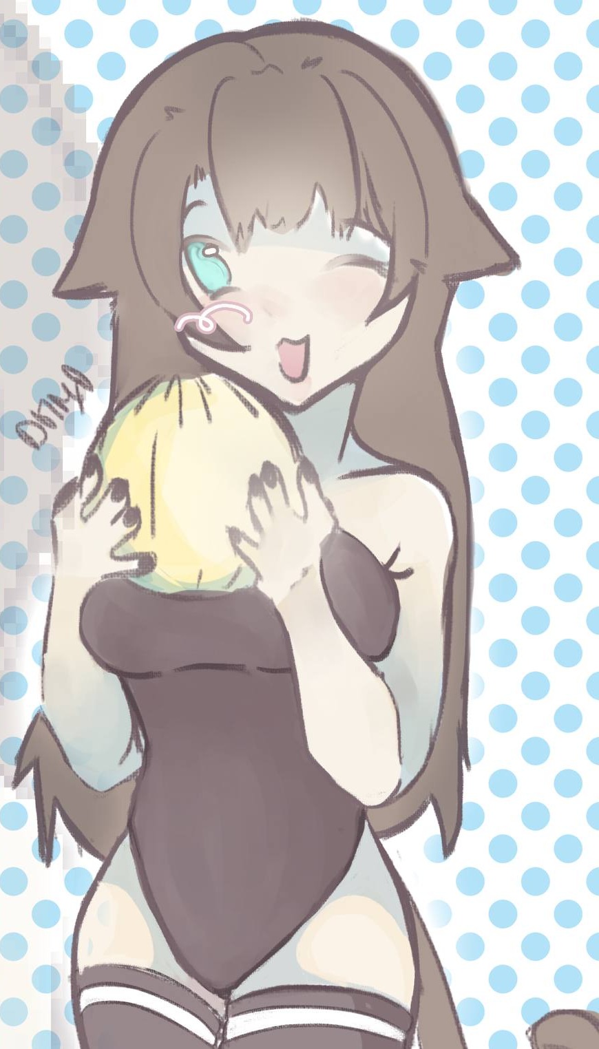 A girl with dog ears hugging a small yellow friend